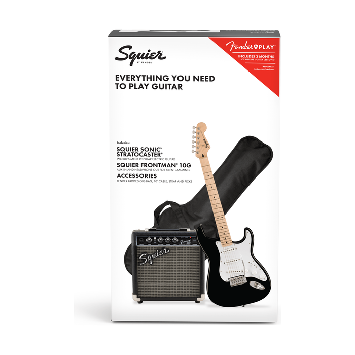 Squier Sonic Stratocaster® Pack, Maple Fingerboard, Black, Gig Bag, 10G - 120V