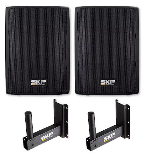 SKP Pro Audio SK-208PX Active and passive 8" Speaker Combo with Wall Speaker Stands