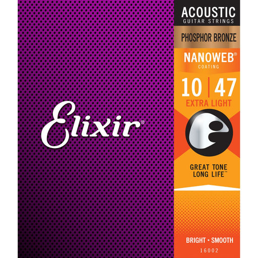 Elixir Strings Phosphor Bronze Acoustic Guitar Strings w NANOWEB Coating, Custom Light (.10-.47)